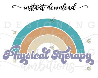Fisioterapia 70's Retro Rainbow Iron-on, Archivo de corte, Descarga instantánea, Personalizado