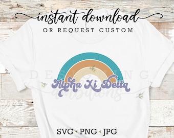 Alpha Xi Delta Sorority 70's Retro Rainbow Iron-on, archivo de corte, descarga instantánea o personalizado