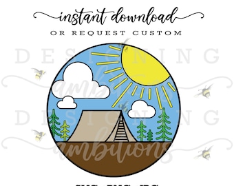 Camp Scene Circle SVG - Archivo de corte Descarga instantánea SVG para transferencia de calor o sublimación.
