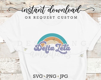 Delta Zeta Sorority 70's Retro Rainbow Iron-on, archivo de corte, descarga instantánea o personalizada