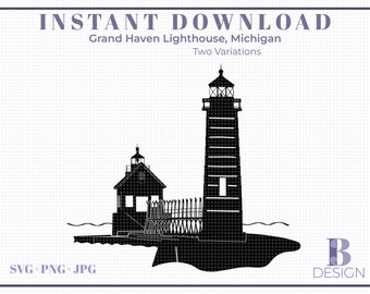 Faro de Grand Haven - 2 variaciones, Michigan SVG, archivo de corte, plancha, camiseta, taza, etc.