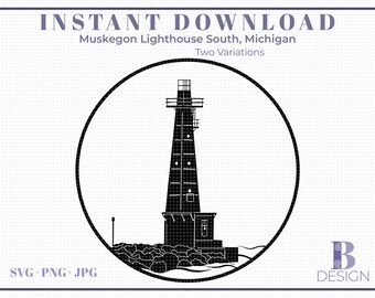 Faro del sur de Muskegon - 2 variaciones, Michigan SVG, archivo de corte, planchado, camiseta, taza, etc.