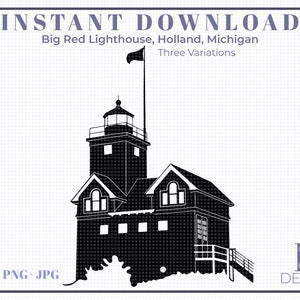 Big Red Lighthouse Holland MI - 3 variations, SVG, Cutting File, Iron-On, T-shirt, Mug, etc.