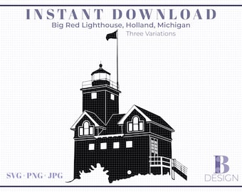 Big Red Lighthouse Holland MI - 3 variaciones, SVG, archivo de corte, plancha, camiseta, taza, etc.