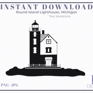 Round Island, Mackinac Island, Lighthouse, Michigan - 2 Variations - SVG, Cutting File, Iron-On, T-shirt, Mug, etc.