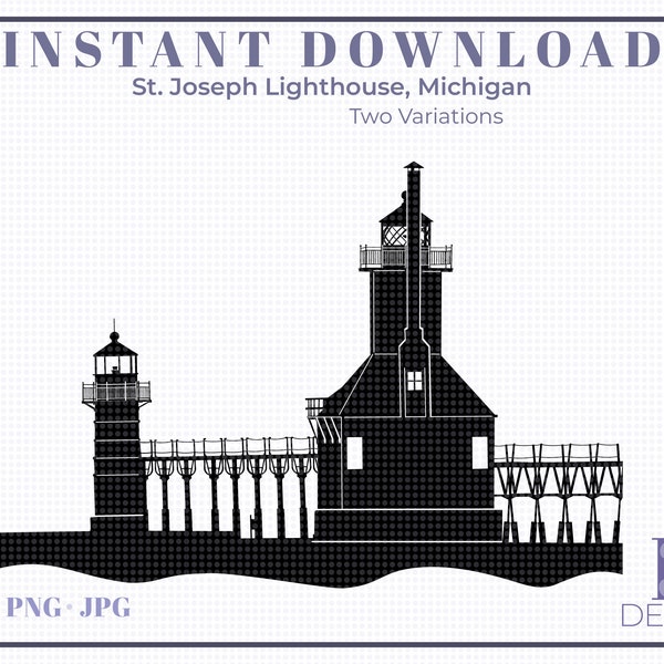 St. Joseph Lighthouse, MI -2 variations, SVG, Cutting File, Iron-On, T-shirt, Mug, etc.