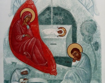 Nativity of Christ Icon, Hand-Painted Orthodox Art, Made in Ukraine