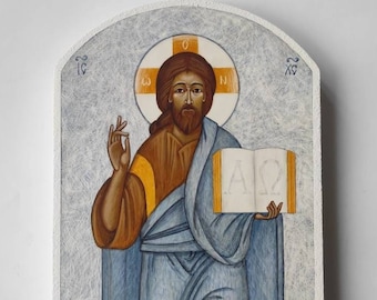 Jesus Christ. Pantocrator. Orthodox icon. Wooden icon. Handmade. Author&#39;s work by Lydia Yakobchuk.  Individual order. Made in Ukraine.