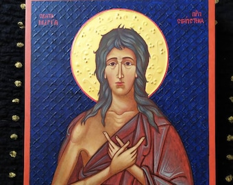 Handgefertigte Ikone der Heiligen Maria von Ägypten aus Holz