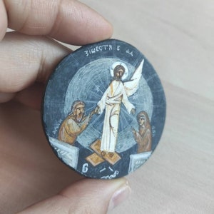 Jesus Christ.  Descent into hell. Adam and Eve. Wooden icon. Miniature icon. Orthodox icon. Handmade. Individual orders.  Made in Ukraine.