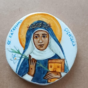 Catharina van Siena miniatuur icoon handgeschilderd zakheilige religieuze kunst cadeau. Individuele bestelling