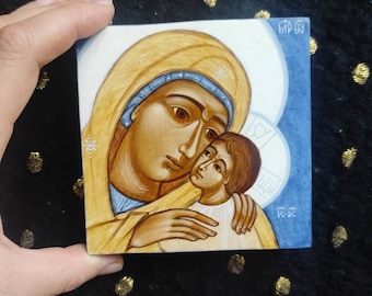 Hand-Painted Mother of God Icon: Byzantine Orthodox Art (4x4 inches)