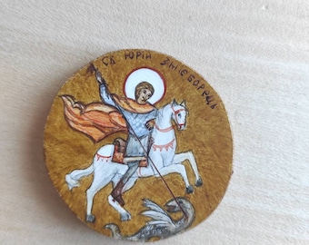 St George Slaying the Dragon Miniature Icon, Hand Painted Wooden Saint George Iconography, Eastern Orthodox Art, Christian Protection Gift