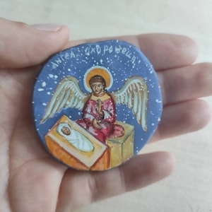 Guardian Angel with a child. Wooden souvenir  Miniature icon Orthodox icon  Handpainted icon Icon to order Individual orders Made in Ukraine