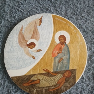 Icon of the Healing of the Sick in Vitesda (Sermon on the Relaxed). Wooden icon. Handmade. Work with an author&#39;s signature. Made in Ukraine.