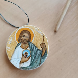 Saint Jude Thaddeus. Wooden souvenir. Miniature. Orthodox icon Handmade. Neck pendant. Apostle of Jesus Christ. Individual orders name icons