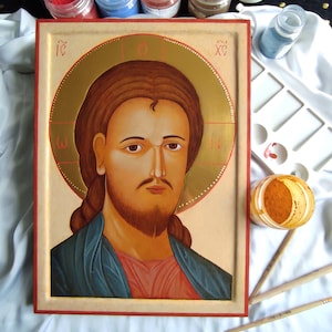 Pantocrator Jesus Christ. Orthodox icon, hand painted icon,