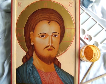 Pantocrator Jesus Christ. Orthodox icon, hand painted icon,