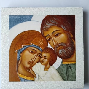 Holy family.  Mother of God. Saint Joseph. Jesus Christ. Orthodox icon. Wooden icon. Handmade. Individual order. Made in Ukraine.