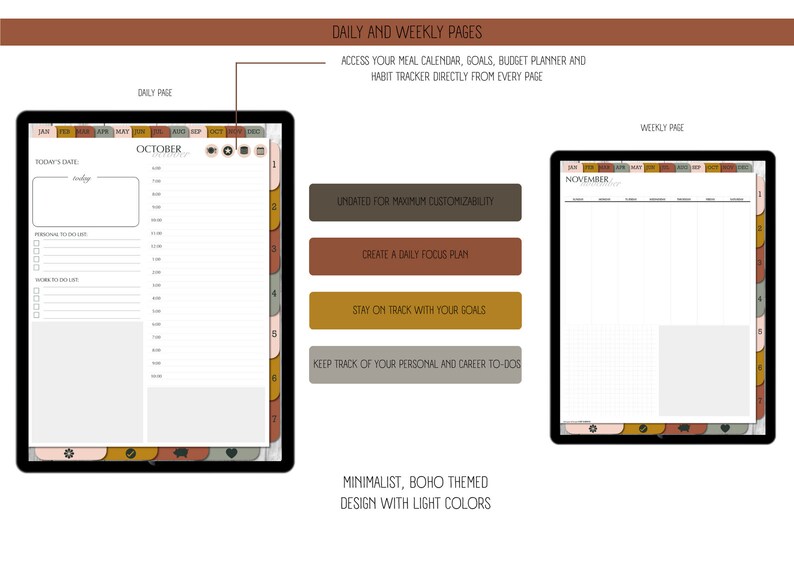 Boho Digital Planner iPad 2023, Goodnotes Planner, Undated Daily