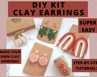 DIY Polymer Clay Earring Kit, Beginners Jewelry Making Set,  Makes up to 5 Cute Earrings, Gift Box Crafting Kit