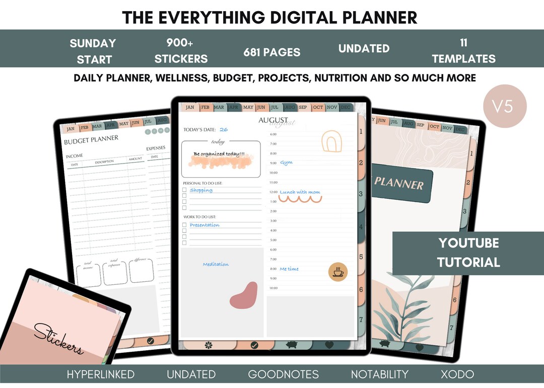ADHD Digital Planner 2023 for Adult, Goodnotes Planner, Undated Daily ...