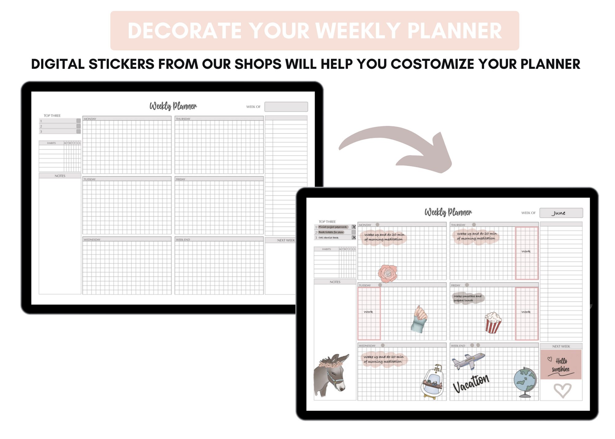 Printable Hourly Weekly Planner, 2023 Digital Planner, Goodnotes ...