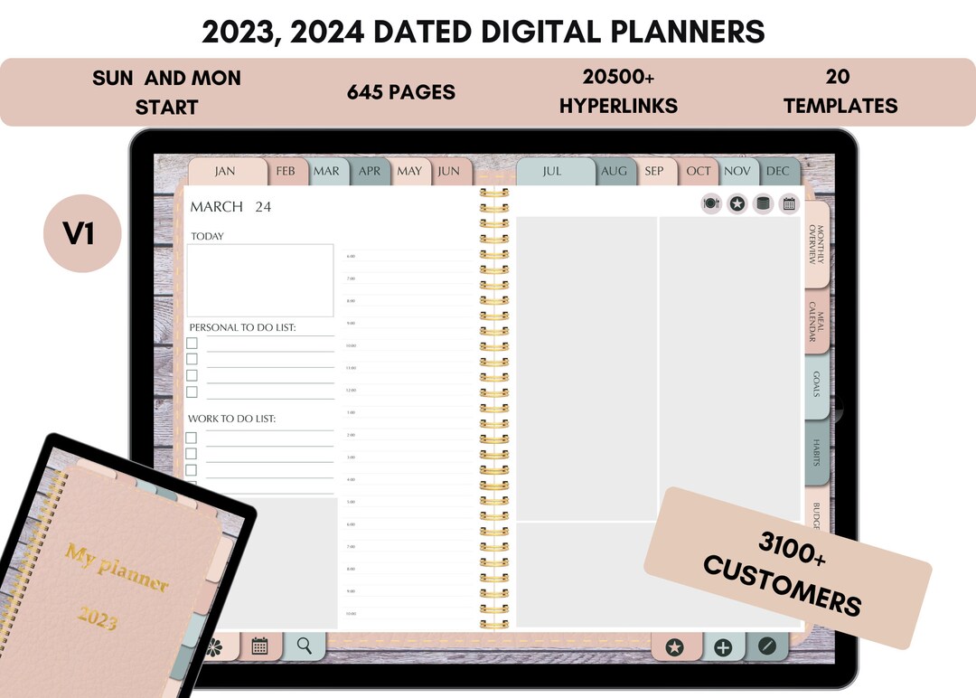 Digital Dated Planner 2023 2024, Goodnotes Boho Planner, iPad Planner ...