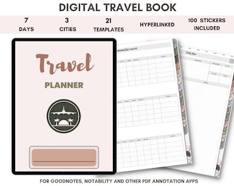 Digital travel journal, Travel stickers, Travel planner for 1-7 day trip, Vacation itinerary template Goodnotes, Traveler gift, Travel book