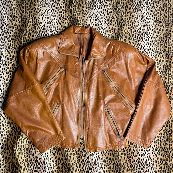 Vintage balloon biker jacket cognac color genuine