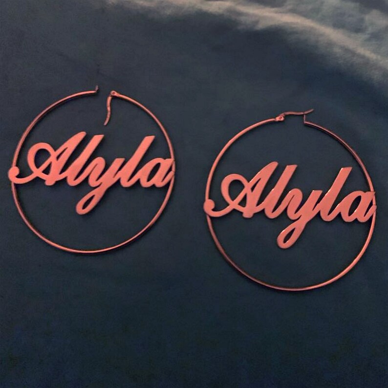 Custom Hoop Earrings Name Jewelry Baby Name Earrings Large Etsy