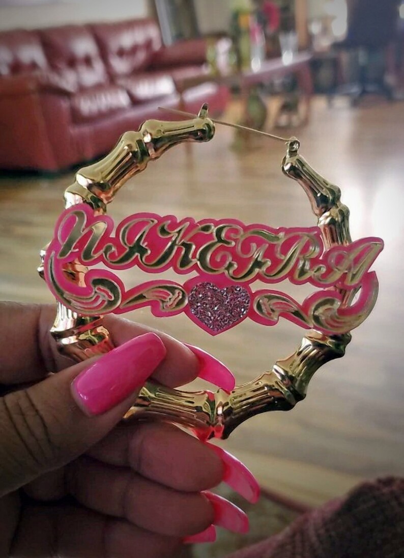 Acrylic Name Bamboo Hoop Earrings Custom Hoop Earrings Etsy