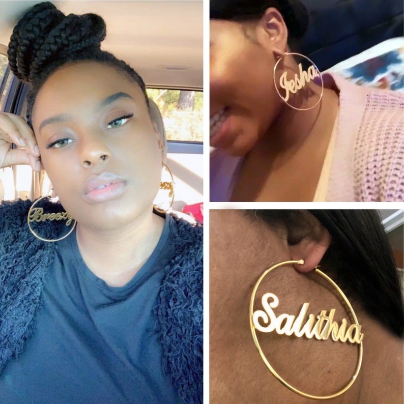 Custom Hoop Earrings Name Jewelry Baby Name Earrings Large Etsy