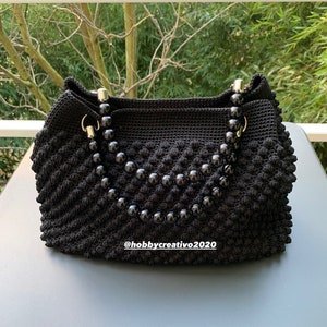 Black crochet bag with a bobble stitch, pipoca. Valentine's Day gift
