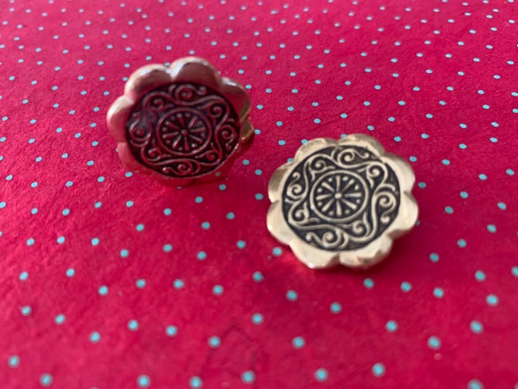 Boucles D'oreilles Anciennes Vintage à Clip - Métal Doré Ciselé, Bon état Général