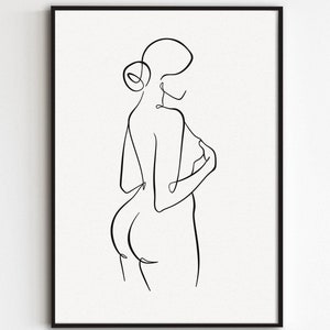 Female Back Wall Art, Woman Line Art, Female Silhouette Print, Minimalist Feminine Poster, Woman Body Line Drawing