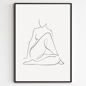 Woman Line Art, Female Silhouette Print, Woman Sitting Poster, Feminine Artwork, Minimalist Woman Wall Art