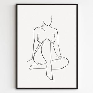 Abstract Woman Wall Art, Sitting Woman Print, Feminine Poster, Female Silhouette Artwork, Minimalist Woman Line Art