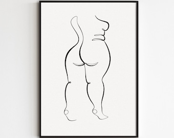 Body Positive One Line Drawing, Abstract Body Line Art, Curvy Woman Wall Art, Female Back Print, Thick Woman Poster, Feminine Art Printable