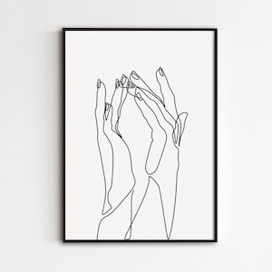 Hands Line Art, One Line Drawing, Minimalist Love Poster, Holding Hands Sketch, Romantic Wall Art Bedroom, Single Line Art, Couple Artwork