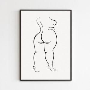 Body Positive One Line Drawing, Abstract Body Line Art, Curvy Woman Wall Art, Female Back Print, Thick Woman Poster, Feminine Art Printable