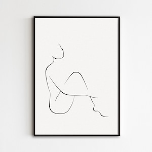 Arte de linha corporal de figura feminina minimalista, desenho feminino abstrato, impressão de contorno corporal minimalista, arte de parede simples para impressão, arte feminina
