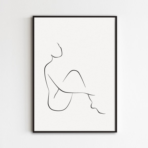 Minimal Woman Figure Body Line Art, Abstract Female Drawing, Minimalist Body Outline Print, Simple Wall Art Printable, Feminine Artwork