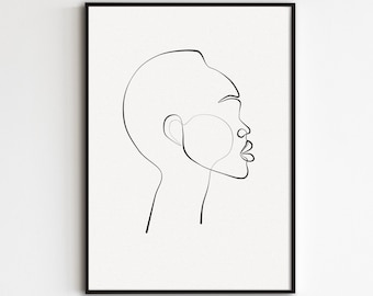 African American Line Art, Black Girl Face Outline Print, One Line Art Afro, Single Line Drawing, Abstract Woman Face Art, Minimalist Poster