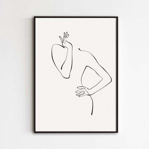 Minimal Line Drawing Woman, Minimalist Body Print, Abstract Figure Wall Art, Hands Line Art, Body Outline Print, Woman Silhouette Art Poster