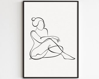 Body Positive One Line Art, Curvy Woman Art Poster, Thick Girl Art, Body Positivity Wall Art, Plus Size Woman Print, Naked Body Line Drawing