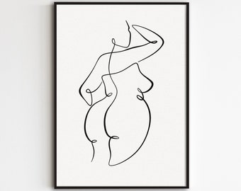 Body Positive Line Art, Woman Back Print, Curvy Woman Drawing, Thick Girl Wall Art, Body Positivity Poster, Minimal Plus Size Woman Artwork