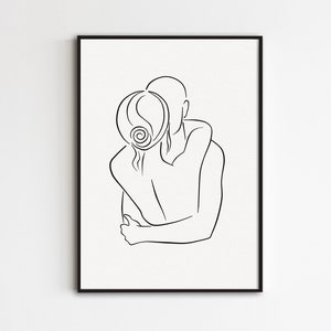 Paar Linie Kunst, Küssendes Paar Druck, Minimalistische Liebe Kunst, Liebhaber Umarmung Linie Zeichnung, Umarmung Kunst, Romantische Schlafzimmer Kunst, Mann und Frau Poster