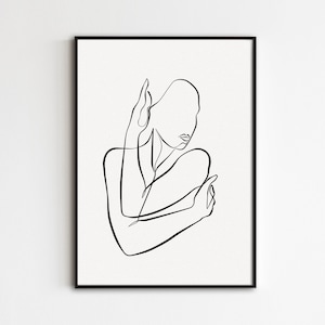 Impresión artística de amor propio, dibujo de una línea femenina, póster femenino, arte corporal femenino abstracto, ilustración minimalista de figura femenina, arte de línea fina