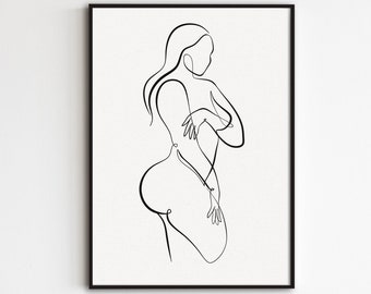 Curvy Woman Line Art, Body Positive Print, Abstract Woman Art, Body Positivity Art, Naked Female Figure Poster, Thick Girl Art Printable